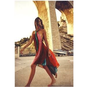 ZARA WOMAN NWT MULTICOLORED BEADED HALTER DRESS Beach Summer Vacation Dress XL